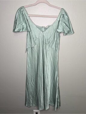 Ghost London Sage Green Satin Flutter Sleeve Midi Dress XL